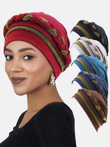 1pc Women's African Style Shiny Braided Headscarf, Suitable For Daily Use - Multicolor - View 1