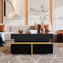 Coffee Table, High Gloss Living Room Table, Side Table With Drawers And Gold Details. - Black - View 3