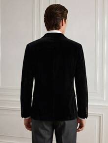 男士丝绒翻领单排扣西装外套 - 黑色 - 查看 2