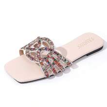 Sandal đế bằng nữ màu trơn phong cách Boho lấp lánh pha lê rỗng, thích hợp cho các dịp lễ, đám cưới, đi học, du lịch, hoạt động ngoài trời vào mùa xuân và mùa hè, kiểu sandal đế bằng hở mũi, thoải mái và đa năng. - Màu be - Xem 13