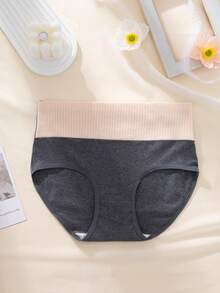 6pcs/Pack Solid Color Comfortable Minimalist Casual Knit Fabric Women's Underwear, Ribbed Contrast Color Design, Cotton Briefs, High Waist Shapewear Shorts - Multicolor - View 4
