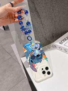 Disney Has Authorized, Phone Case - Chain Set, The Stitch Lilo & Stitch Phone Case Plus A Silicone 3D Or Fluffy Style Stitch Bracelet With Metallic Ring Removable Bracelet, Stitch And Angel Pattern, Compatible With Iphone 17/16/15/14/13/12/11/XS/XR/X Plus Pro Max, Wavy Design Phone Case For Girl, A Stylish Cartoon Summer Phone Case, The Perfect Gift Choice, Phone Protection, Durable Phone Cover, Great Gift For Friends And Family - Kiểu trắng B - Xem 4