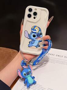 Disney Has Authorized, Phone Case - Chain Set, The Stitch Lilo & Stitch Phone Case Plus A Silicone 3D Or Fluffy Style Stitch Bracelet With Metallic Ring Removable Bracelet, Stitch And Angel Pattern, Compatible With Iphone 17/16/15/14/13/12/11/XS/XR/X Plus Pro Max, Wavy Design Phone Case For Girl, A Stylish Cartoon Summer Phone Case, The Perfect Gift Choice, Phone Protection, Durable Phone Cover, Great Gift For Friends And Family - 白色款式A - 查看 6