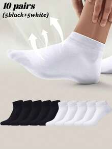 1/10/20 Pairs Unisex Black & White Ankle Socks/Short Socks, Couple Socks, Breathable Casual Boat Socks, Versatile Daily Wear, Suitable For All Seasons - Black and White - View 12