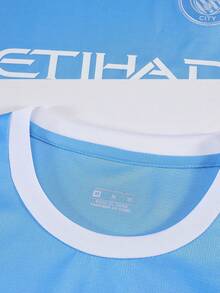 2pcs Manchester City Football Jersey For Men, Personalized Football Uniform, Sports Suit, Running Set, Summer T-Shirt Set, Suitable For Football, Badminton, Basketball, Cycling - Baby Blue - View 2
