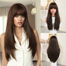 7JHH WIGS 女款長款棕色假髮 24英吋分層直髮附瀏海 自然外觀耐熱合成纖維蓬鬆假髮 適合日常派對穿著、音樂節慶典使用、萬聖節 - 棕色 - 查看 12