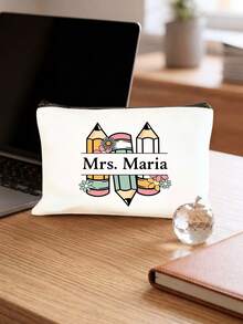 Custom Teacher Cosmetic Bag, Personalized Name Canvas Makeup Pouch, Helping Little Minds Grow Floral Print, Teacher Appreciation Week & Mother's Day 2026 Gift, High Quality Zippered Travel Organizer, Back To School Teacher Mom Gift - Multicolor - View 11