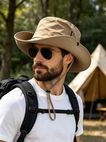 户外遮阳帽登山帽大帽檐透气帽男女通用防晒帽防紫外线情侣打架帽 - 卡其色 - 查看 2