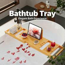 Bamboo Bathtub Caddy Tray, Extendable Organizer For Tablet, Drinks & Towels, Perfect For Bathroom Spa,Extendable Bamboo Bathtub Tray, Multi - Functional Organizer For Bath Essentials, Ideal For Home Bathroom Relaxation, Rustic Bamboo Design - Màu gỗ - Xem 1