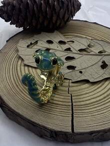 1pc 3D Lizard Animal Adjustable Open Ring, Punk Style Suitable For Daily Wear, Party, Gift For Friends - Green - View 1