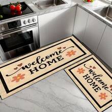 1pc Black Letter & Floral Pattern Non-Slip Kitchen Mat, Holiday Party Decorative Floor Rug, Anti-Fatigue Waterproof Carpet For Kitchen, Hallway, Bathroom, Laundry Room - Multicolor - View 7
