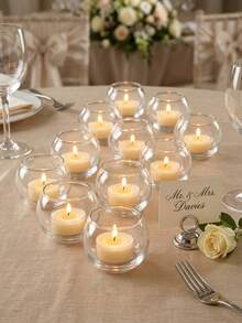 High-End Transparent Glass Candle Holder, Centerpiece Decor Suitable For Engagement Party, Bridal Shower, Dining Table Decoration And Romantic Dinner - White - View 2