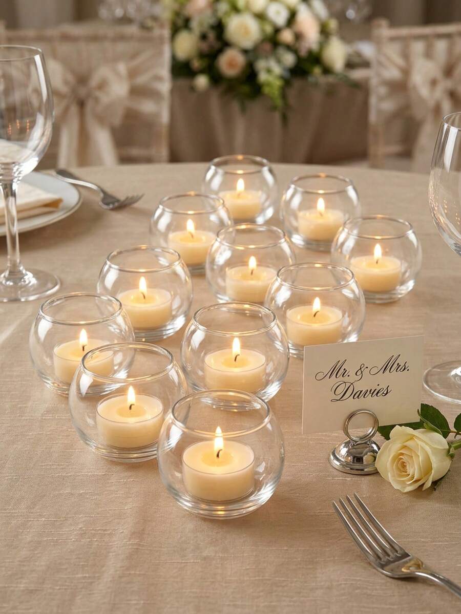 High-End Transparent Glass Candle Holder, Centerpiece Decor Suitable For Engagement Party, Bridal Shower, Dining Table Decoration And Romantic Dinner