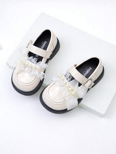 Girls' Leather Shoes, New Spring/Autumn 2026 Version, Children's Flat Shoes, Pearl Soft Bottom, Toddler & Little Kid Princess Shoes, British Style, Girls' Casual Shoes, Mary Jane, Student Loafers