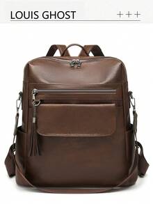 [Retro Texture . Multi-Use] Genuine Leather Women's Backpack, Korean Style Casual Tassel Backpack, Fashionable Commuter Travel Laptop Bag For Diverse Scenarios Such As The Workplace, Campus, And Travel, Effortlessly Creating A Sophisticated Atmosphere. Comfortable Shoulder Straps Reduce Burden - Multicolor - View 13