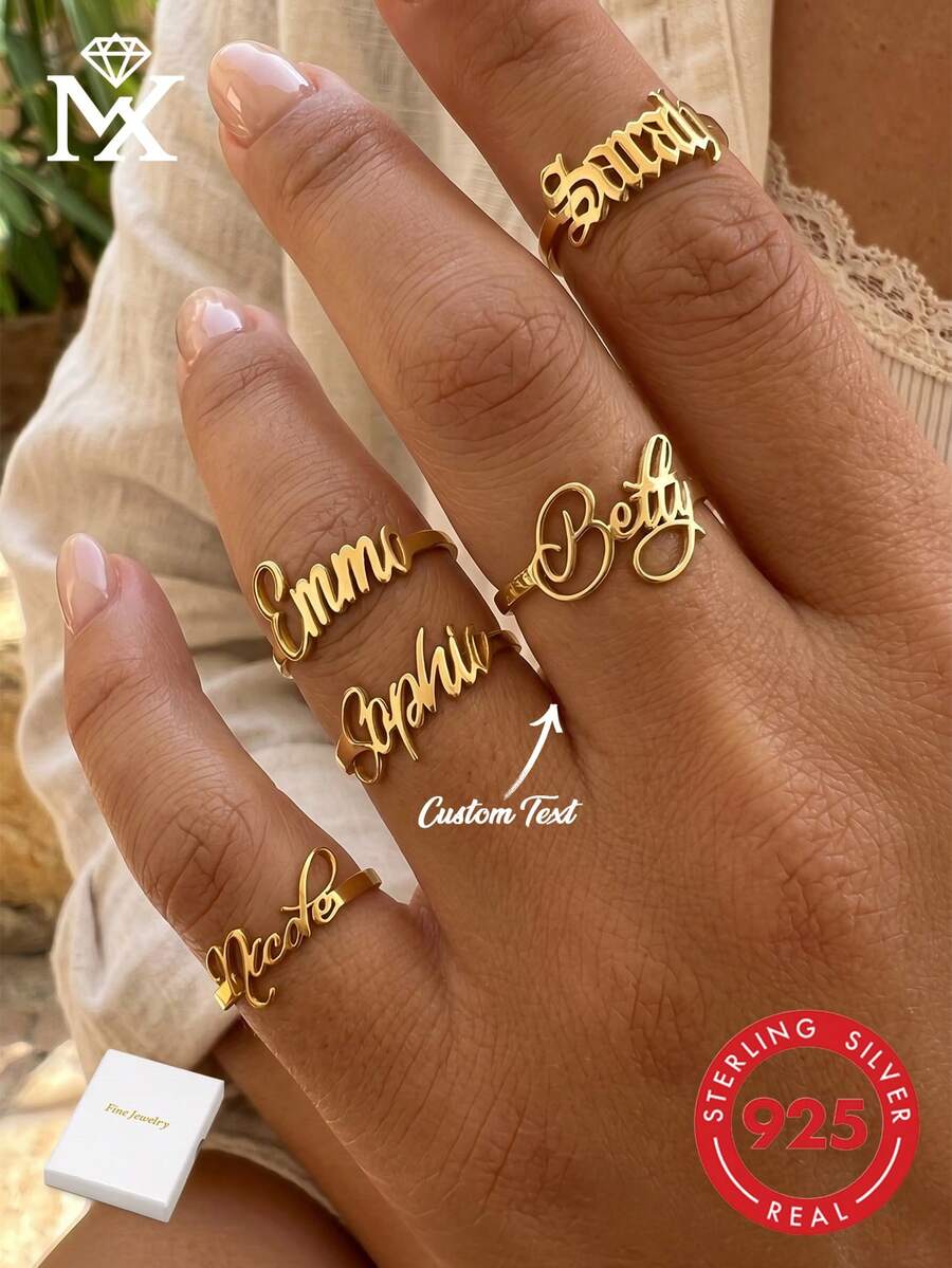 Anillo personalizado con nombre de mujer, exquisita joya de mujer como regalo, regalo del Día de la Madre, regalo del Día de San Valentín, regalo de cumpleaños, regalo de aniversario de boda, regalo de Navidad, regalo de alta gama para amigos y compañeros de clase, regalo de graduación para la familia - Amarillo Oro - Ver 1