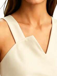 Women's Solid Color Asymmetric Neckline Sleeveless Top, Suitable For Daily Airport Outfit Summer - Champagne - View 3