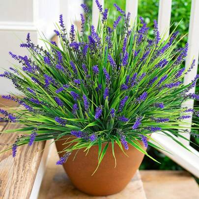 1 ramo de flores artificiales de lavanda y árbol de rompecabezas de mono realistas para exteriores, decoración resistente a los rayos UV para balcón, ventana, patio, interior