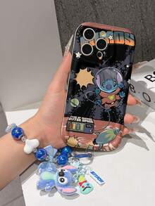 Disney Has Authorized, Phone Case - Chain Set, The Stitch Lilo & Stitch Phone Case Plus A Silicone 3D Or Fluffy Style Stitch Bracelet With Metallic Ring Removable Bracelet, Stitch And Angel Pattern, Compatible With Iphone 17/16/15/14/13/12/11/XS/XR/X Plus Pro Max, Wavy Design Phone Case For Girl, A Stylish Cartoon Summer Phone Case, The Perfect Gift Choice, Phone Protection, Durable Phone Cover, Great Gift For Friends And Family - 白色款式B - 查看 5