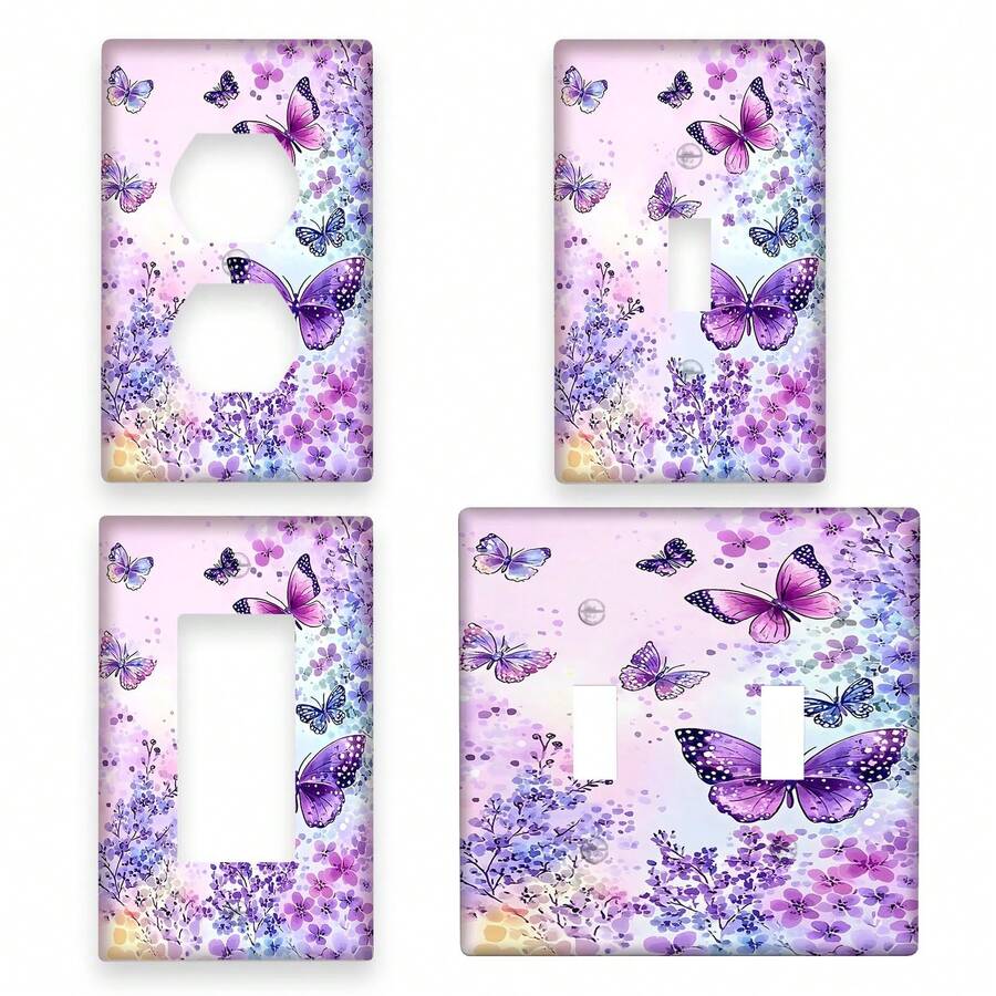 1 buc/1 set/2 seturi Decor frumos cu panou de întrerupător cu fluture violet, potrivit pentru dormitor, baie și bucătărie - Panou electric - Multicolor - Vizualizare 1