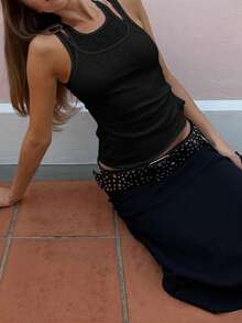 Sleeveless Double-Layer Casual Tank Top, Standard Size, Spring/Summer Black - Black - View 2