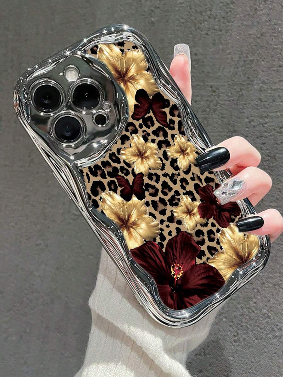 豹纹花卉图案奶油色波浪边防震加厚手机保护壳,印花,兼容 17/17 Pro/17 Pro Max、16 XR/7/8、15 Pro Max、12 Pro Max、13 Pro Max、14 Pro Max、13、14、11、12P、14P、11P、12P、XS、XR、7/8P、7/8 Plus、A13 4G、A22、A21S、A51 4G、A52、S22 Ultra、A33 5G、A34、A35、10、Note 11 4G、11 Lite、A53、A14、A23、S23 Ultra、S24、A14、A15、S23、A73、A55、A54 等机型。 - 彩色 - 查看 1
