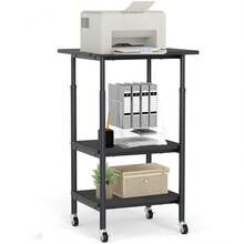 3-Tier Mobile Printer Stand Height Adjustable Wooden Storage Cart For Home Office - Negro - Ver 2