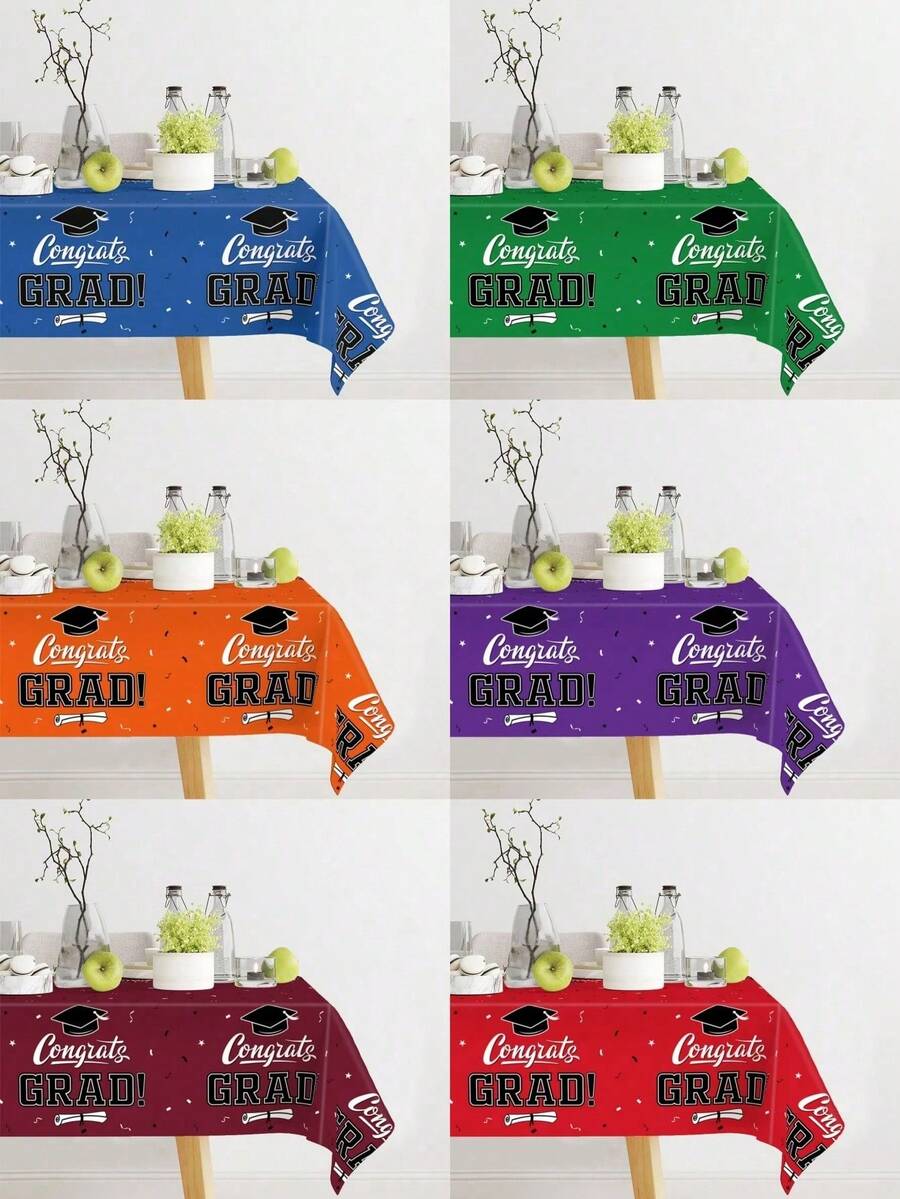 2026 Graduation Ceremony Tablecloth, 220*130cm Disposable PE Material Tablecloth With Graduation Cap Pattern, Congratulatory Graduation Party Supplies, 2026 Graduation Celebration Decoration, Graduation Season Tablecloth, Graduation Decoration, Home Decor, Kitchen Supplies, Tabletop Decor - Design a - View 1