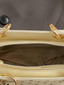 新款女士手提小号托特包，高端质感波点小方包，单肩斜挎两用包（带吊坠） - 白色 - 查看 5