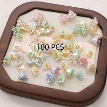 100 hạt nhựa acrylic giả ngọc trai hỗn hợp hình hoa bốn cánh, chuông và hoa lan, phụ kiện làm mặt dây chuyền thủ công DIY. - A - Xem 14