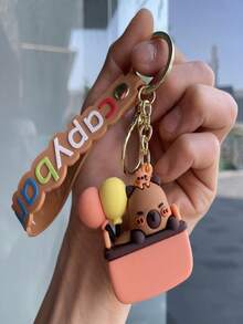 1pc Cute Capybara Cartoon Keychain, Adorable Silicone Plush Keyring, Suitable For Car, Bag, Vending Machine, Daily Wear, Great Gift For Friends - Multicolor - View 5