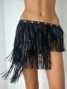 1pc 3-Layer Tassel Rivet Punk Rock Waist Belt, Fashionable Stage Performance Accessory - Multicolor - View 3