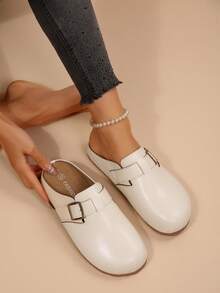 Comfortable Slip-On Mule Slippers, Soft Sole Non-Slip Closed Toe, Casual Commuting Wear - Off-white - View 3