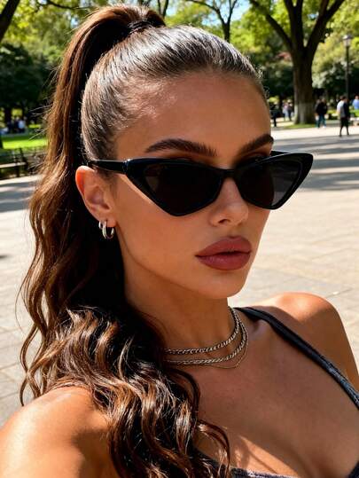 1pc Women Classic Cat Eye Frame Y2K Babbie Sunglasses For Street-Photography Outdoor Travel Daily Life Accessories