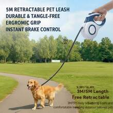 Automatic Retractable Dog Leash 16ft Nylon Extendable Lead, Heavy Duty For Small Medium Large Dogs, Geometric Blue White Pattern For Easy Walking Control - Blue - View 4