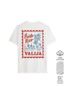 T-shirt ample pour femme avec imprimé timbre VALIJA Porto Rico 1998, 100% pur coton, respirant, manches courtes, col ras-du-cou, top décontracté blanc pour vacances d'été - Blanc - Voir 3