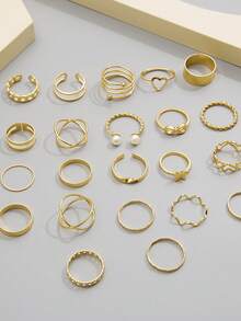 1 Set (22pcs) Unique Heart & Butterfly Design Adjustable Knuckle Rings Set For Girl - Gold - View 4