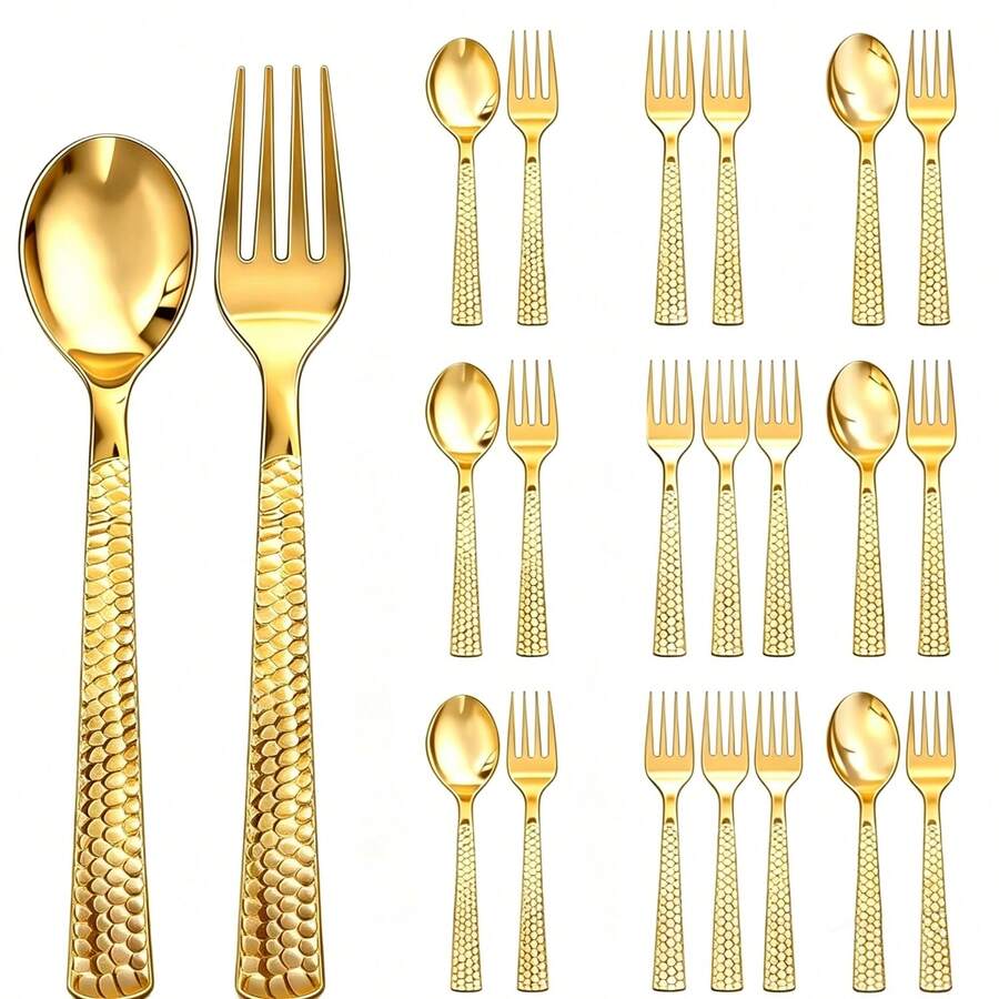 Bộ dao nĩa mạ vàng thủ công 75/50 món, cao cấp và sáng bóng, thích hợp cho các bữa tiệc sinh nhật, lễ hội và các dịp khác, giúp nâng tầm không khí bữa tiệc! - Vàng - Xem 1