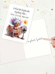 1pc "Getting Older You're Hotter Than Ever" Funny Sarcastic Birthday Card With Envelope, Humorous Elderly Woman Cartoon Greeting For Her Bestie, Blank Inside - A - View 3