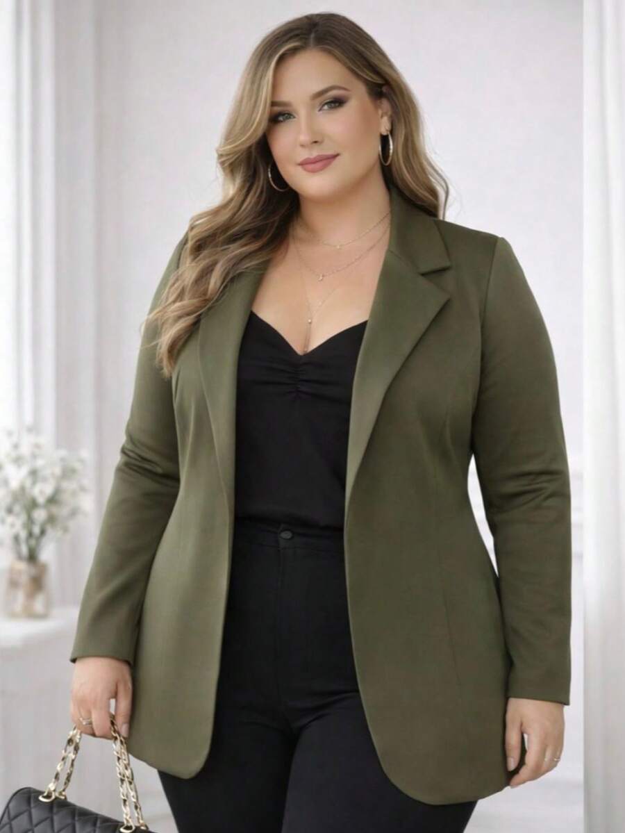 Plus Size Blazers - Army Green - View 1
