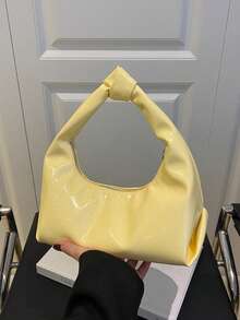 Fashionable Versatile Solid Color New PU Shoulder Bag, Casual Minimalist Texture Baguette Small Handbag For Women - Yellow - View 7