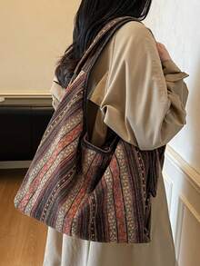 Bohemian Style Portable Bag Large Travel Bag Designer Women Shoulder Bag Portable Linen Bag Canvas Crossbody Bag , Bohemian Outfit For Women, Boho - 棕色 - 查看 3