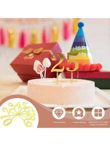 1pc/10pcs 0-9 Years Old Birthday Cake Topper Picks, Gold Color, Wedding, Children's Birthday Party Cake Decoration, Baby Shower - Multicolor - View 3