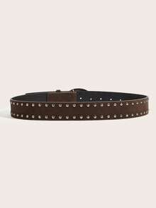 1pc Vintage Alloy Buckle Rivet Belt, Suitable For Western Cowgirl Style - Coffee - View 3