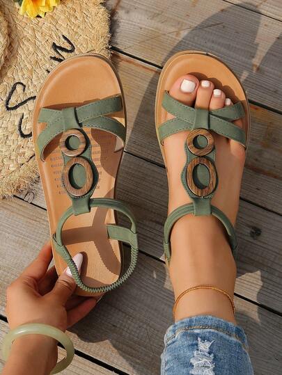 Women's Summer New Open Toe Roman Cross Design Flat Sandals, Soft Bottom Non-Slip Breathable Fashion Versatile Comfortable Lightweight Simple Thick Bottom Sports Beach Shoes