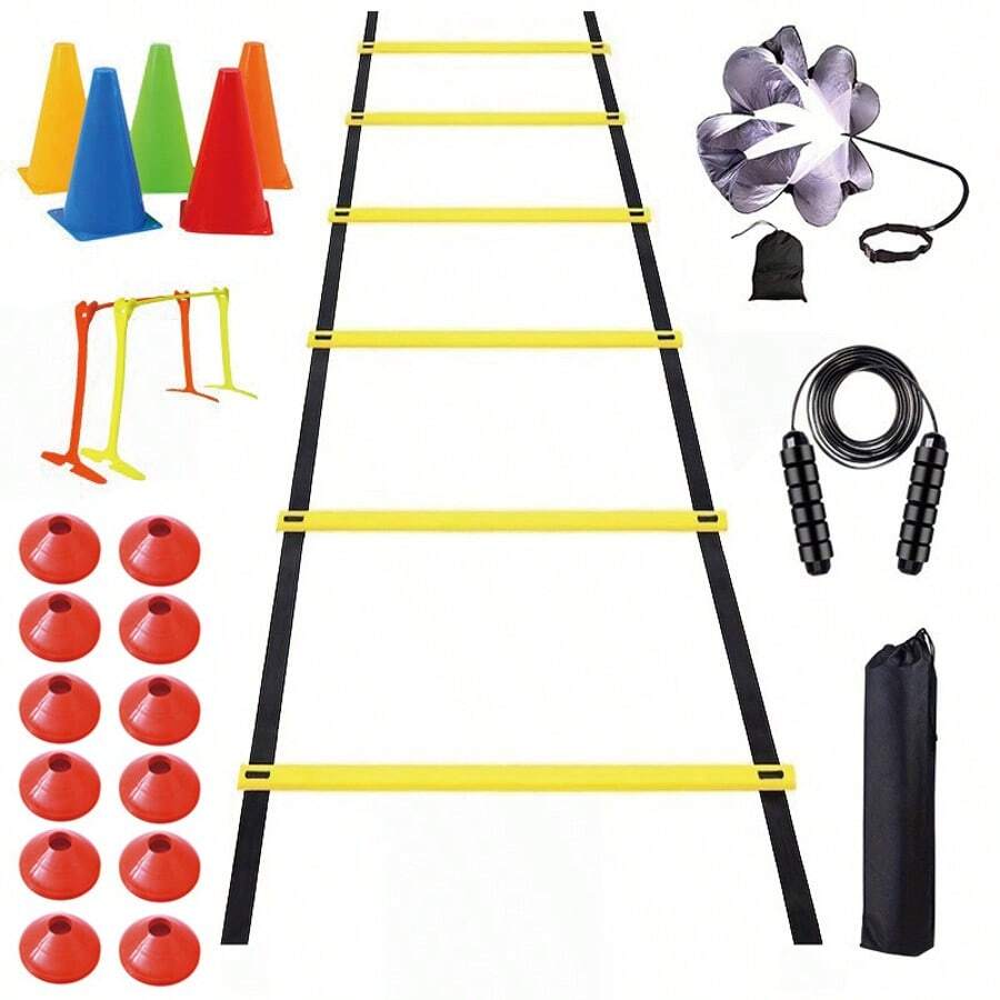 Adjustable Agility Ladder, Football Basketball Fitness Speed Training Ladder, Coordination & Agility Training Soft Ladder Equipment - Yellow - View 1