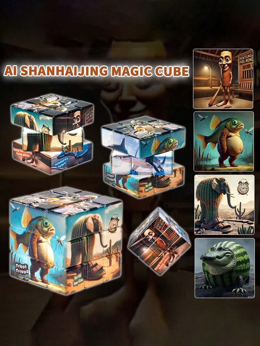1Pc Shan Hai Jing AI 3D 3x3 Magic Cube - Wooden Humanoid Puzzle, Creative Decompression Toy - Multicolor - View 1