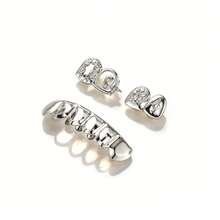 Vintage Retro Engraved Cross Hollow Gold Teeth Grillz Set For Men Women, Gothic Hip Hop Rapper Upper Lower Mixed Dental Grills, Adjustable Non Permanent Party Mouth Jewelry Gift - JA0302 (Vàng) - Xem 6