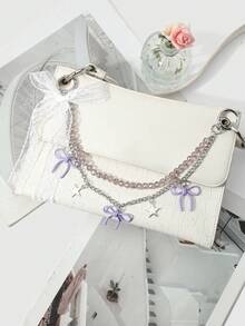 1 pieza Elegante y encantador accesorio hecho a mano con cadena de cristal rosa, lazo de encaje y estrella, llavero/colgante para bolso, adecuado para uso diario de mujeres/niñas, regalo para fiestas - Multicolor - Ver 9