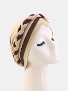 1 pieza Pañuelo de cabeza trenzado de dos colores hecho a mano para mujer, pañuelo de cabeza estilo africano adecuado para uso diario, playa, viaje - Multicolor - Ver 9